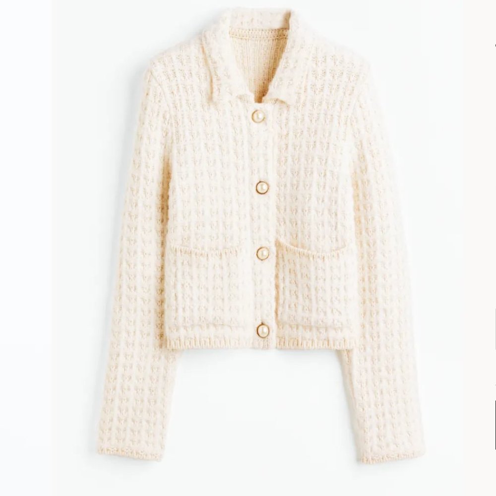 NWOT - H&M Cardigan with Collar | Pearl Button Cardigan | Cream Cardigan
